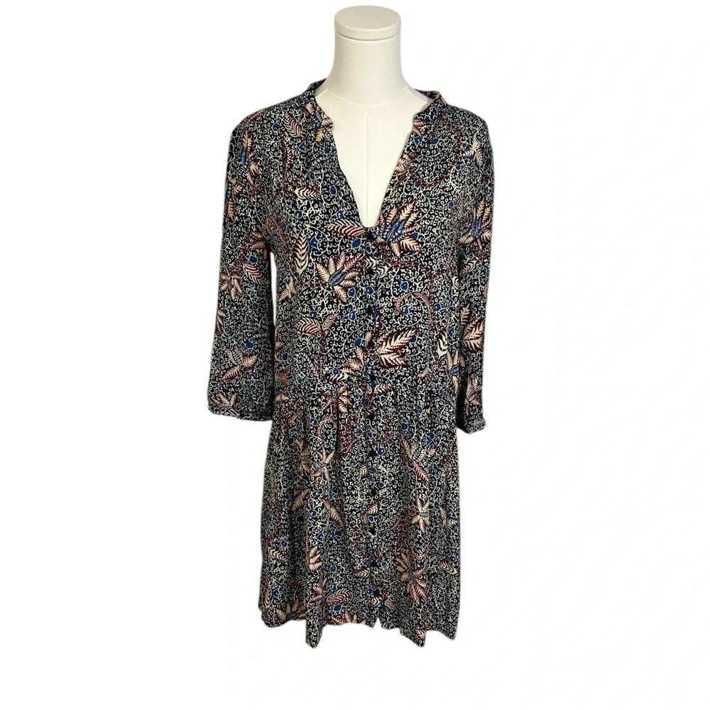 Ba&Sh Long Sleeve Multi Color Floral Mini Shirt Dress Size Medium